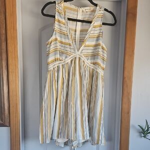 French Kiss Yellow and White Striped V-Neck Romper